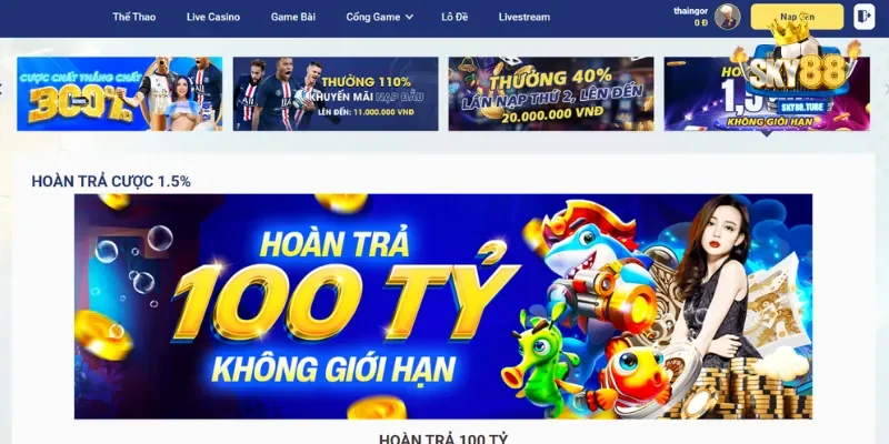 Chương trình ưu đãi hoàn trả không giới hạn tại Sky88