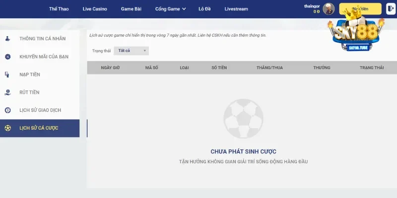 Chuyển tiền cược thắng từ quỹ phụ về quỹ chính