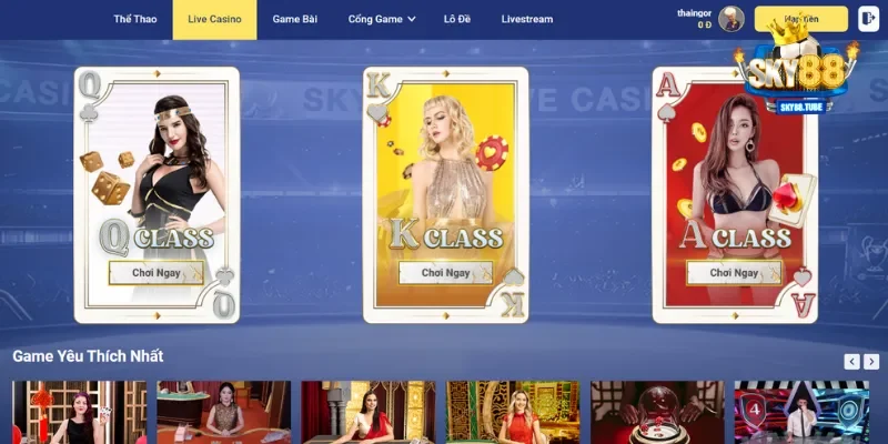 Giao diện Casino Sky88 đẹp mắt